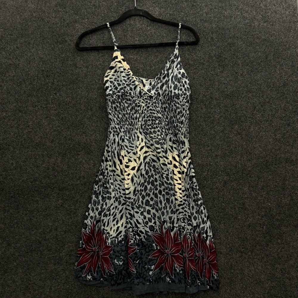 Vintage Love Me Once Love Me Forever Leopard Floral Smocked Cotton Dress M